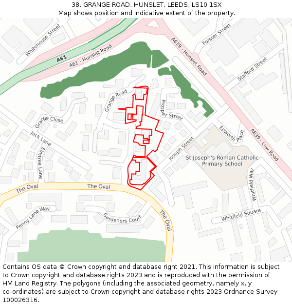 38, GRANGE ROAD, HUNSLET, LEEDS, LS10 1SX: Location map and indicative extent of plot