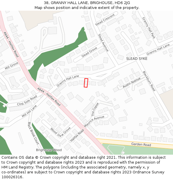 38, GRANNY HALL LANE, BRIGHOUSE, HD6 2JG: Location map and indicative extent of plot