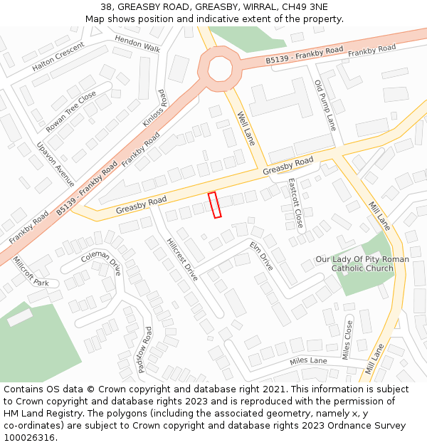 38, GREASBY ROAD, GREASBY, WIRRAL, CH49 3NE: Location map and indicative extent of plot