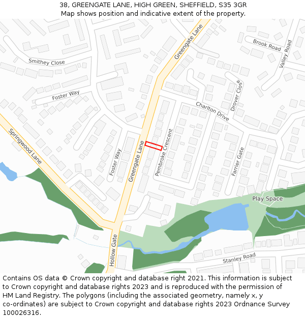 38, GREENGATE LANE, HIGH GREEN, SHEFFIELD, S35 3GR: Location map and indicative extent of plot