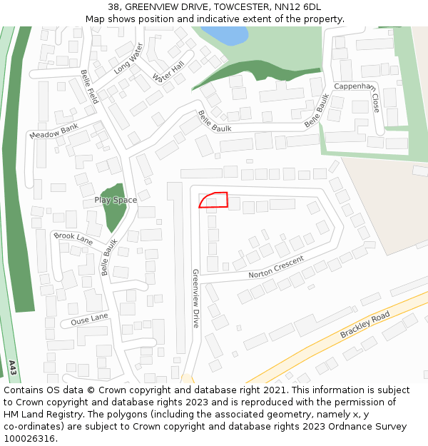 38, GREENVIEW DRIVE, TOWCESTER, NN12 6DL: Location map and indicative extent of plot