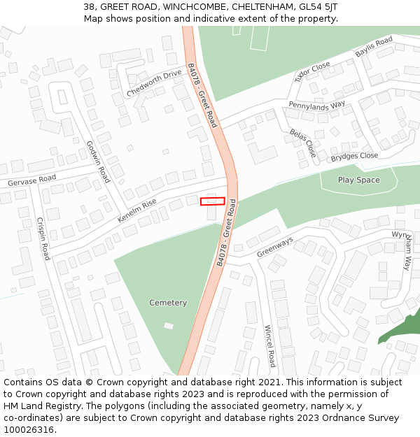 38, GREET ROAD, WINCHCOMBE, CHELTENHAM, GL54 5JT: Location map and indicative extent of plot