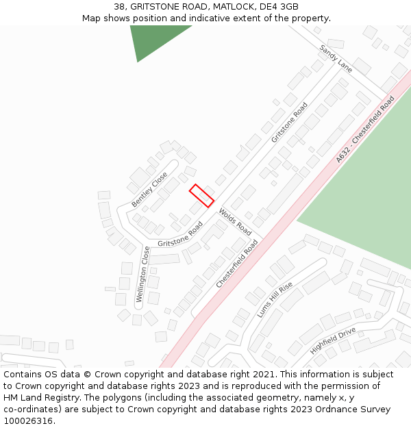38, GRITSTONE ROAD, MATLOCK, DE4 3GB: Location map and indicative extent of plot