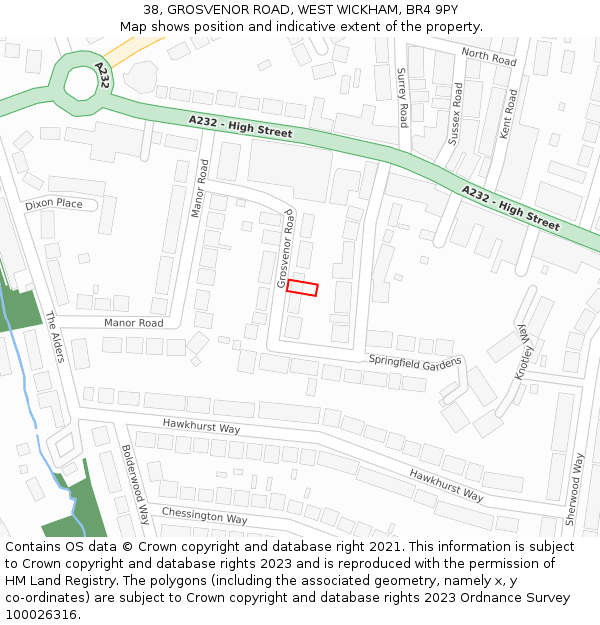 38, GROSVENOR ROAD, WEST WICKHAM, BR4 9PY: Location map and indicative extent of plot