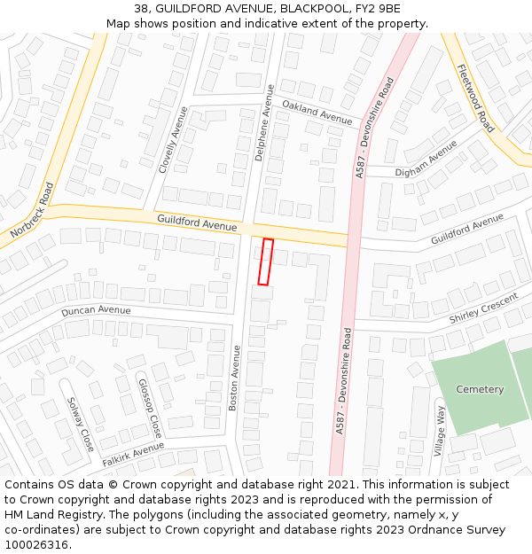 38, GUILDFORD AVENUE, BLACKPOOL, FY2 9BE: Location map and indicative extent of plot