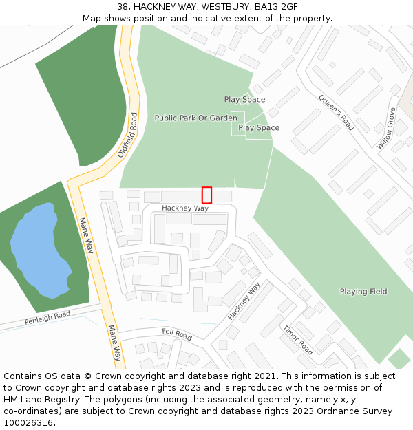 38, HACKNEY WAY, WESTBURY, BA13 2GF: Location map and indicative extent of plot