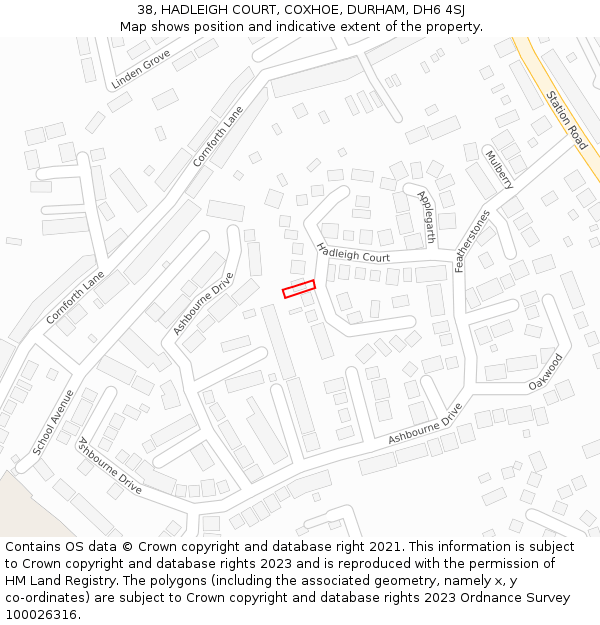 38, HADLEIGH COURT, COXHOE, DURHAM, DH6 4SJ: Location map and indicative extent of plot