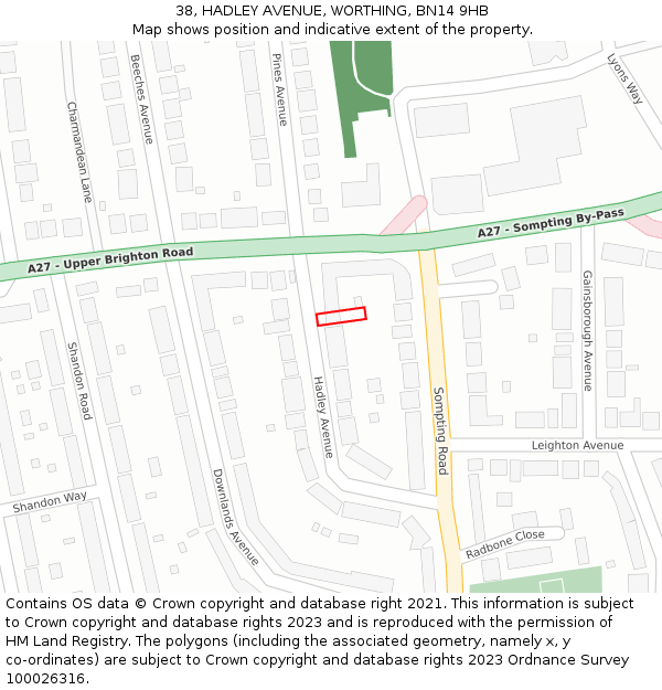 38, HADLEY AVENUE, WORTHING, BN14 9HB: Location map and indicative extent of plot