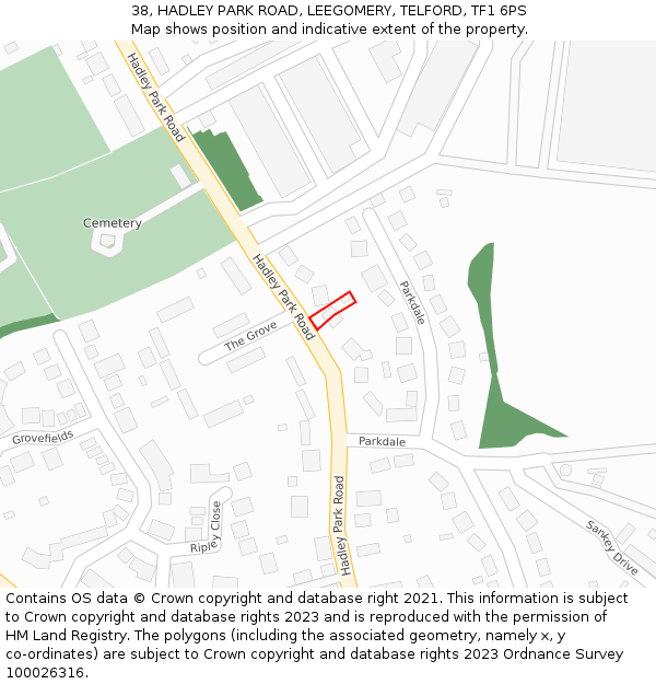 38, HADLEY PARK ROAD, LEEGOMERY, TELFORD, TF1 6PS: Location map and indicative extent of plot