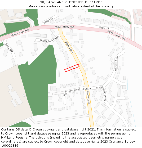 38, HADY LANE, CHESTERFIELD, S41 0DF: Location map and indicative extent of plot
