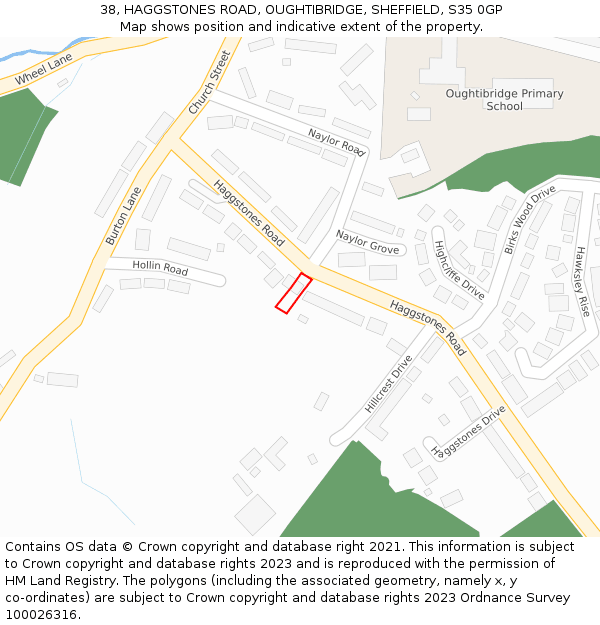 38, HAGGSTONES ROAD, OUGHTIBRIDGE, SHEFFIELD, S35 0GP: Location map and indicative extent of plot