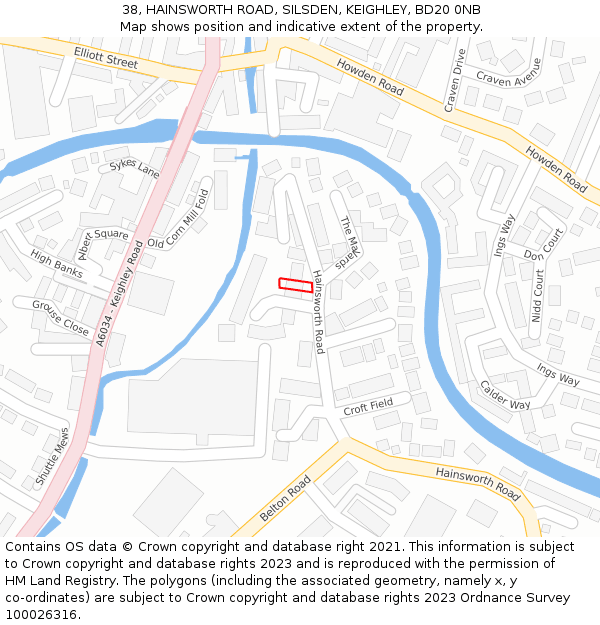 38, HAINSWORTH ROAD, SILSDEN, KEIGHLEY, BD20 0NB: Location map and indicative extent of plot