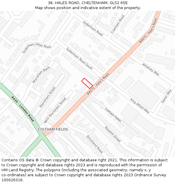 38, HALES ROAD, CHELTENHAM, GL52 6SE: Location map and indicative extent of plot