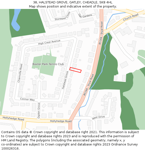 38, HALSTEAD GROVE, GATLEY, CHEADLE, SK8 4HL: Location map and indicative extent of plot