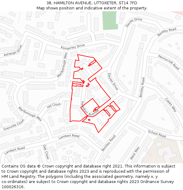 38, HAMILTON AVENUE, UTTOXETER, ST14 7FD: Location map and indicative extent of plot