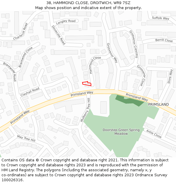 38, HAMMOND CLOSE, DROITWICH, WR9 7SZ: Location map and indicative extent of plot