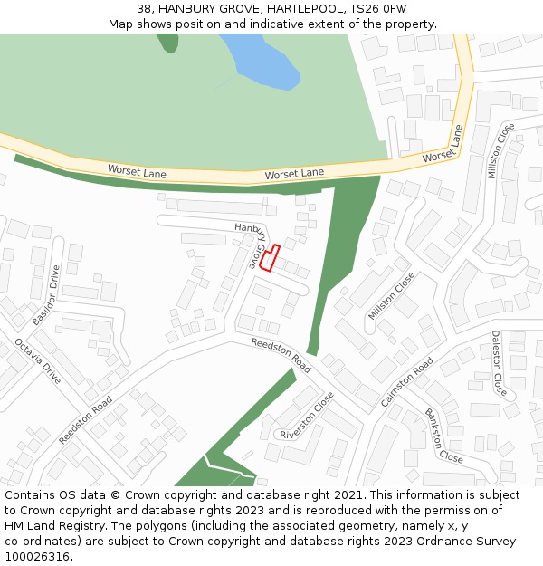 38, HANBURY GROVE, HARTLEPOOL, TS26 0FW: Location map and indicative extent of plot