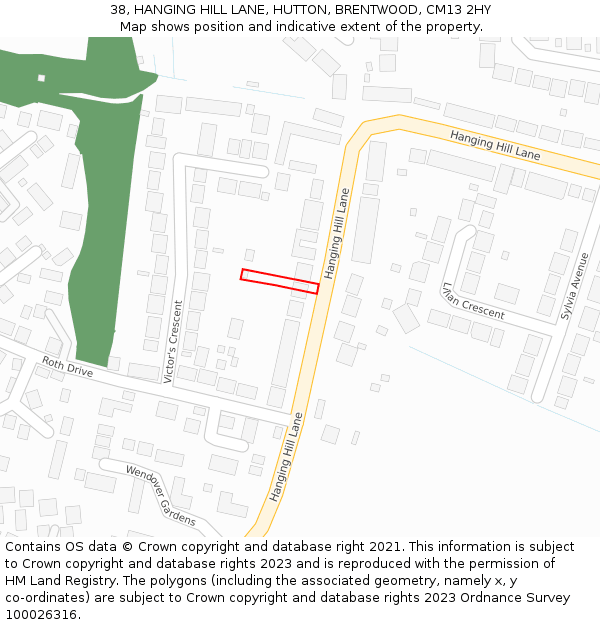 38, HANGING HILL LANE, HUTTON, BRENTWOOD, CM13 2HY: Location map and indicative extent of plot