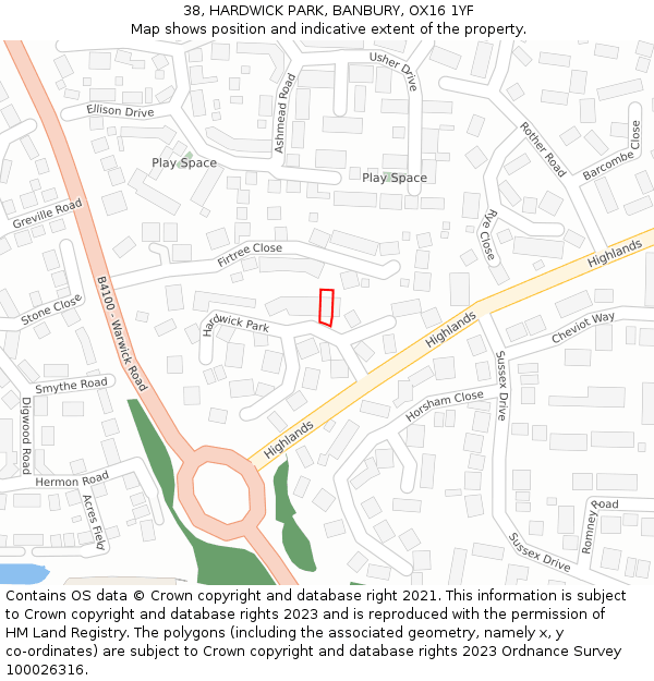 38, HARDWICK PARK, BANBURY, OX16 1YF: Location map and indicative extent of plot