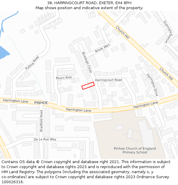38, HARRINGCOURT ROAD, EXETER, EX4 8PH: Location map and indicative extent of plot