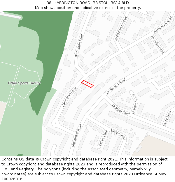 38, HARRINGTON ROAD, BRISTOL, BS14 8LD: Location map and indicative extent of plot