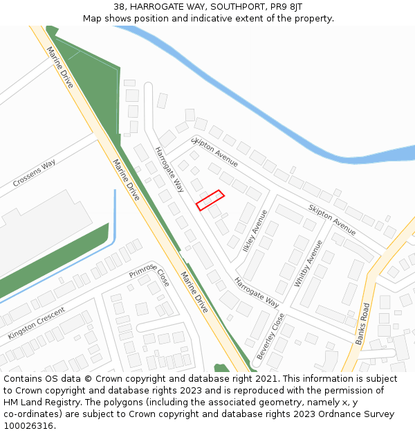 38, HARROGATE WAY, SOUTHPORT, PR9 8JT: Location map and indicative extent of plot