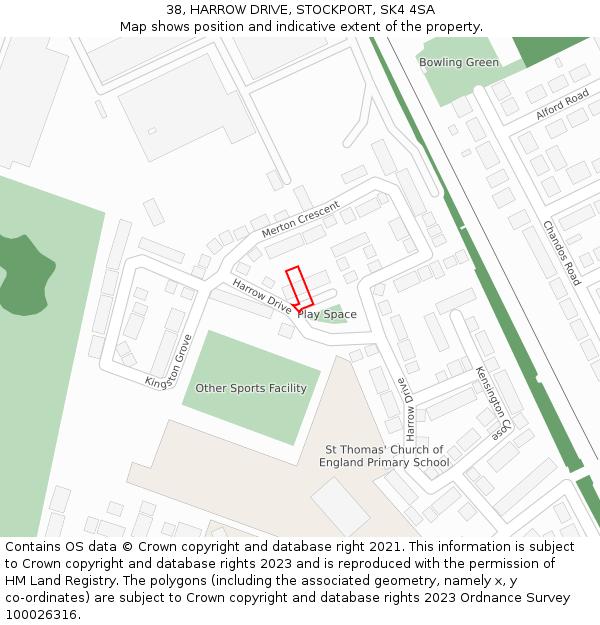 38, HARROW DRIVE, STOCKPORT, SK4 4SA: Location map and indicative extent of plot