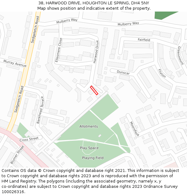 38, HARWOOD DRIVE, HOUGHTON LE SPRING, DH4 5NY: Location map and indicative extent of plot