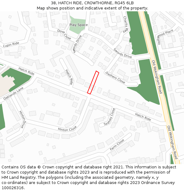 38, HATCH RIDE, CROWTHORNE, RG45 6LB: Location map and indicative extent of plot