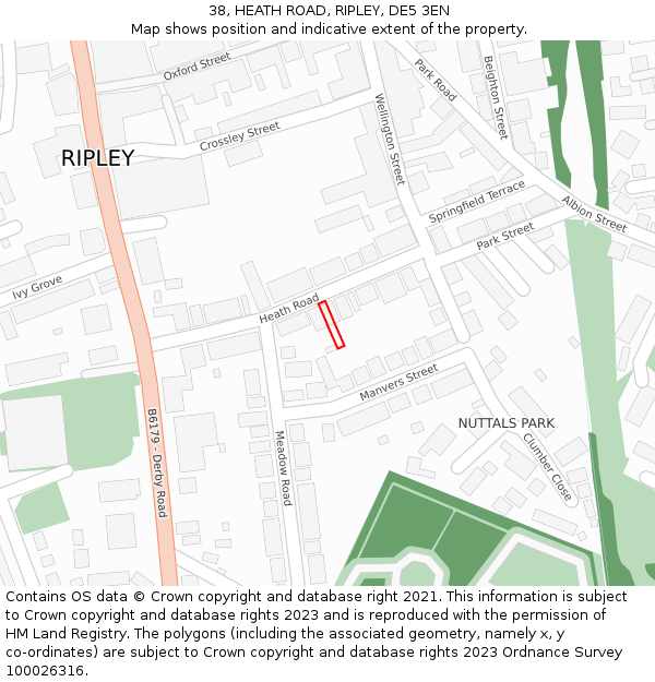 38, HEATH ROAD, RIPLEY, DE5 3EN: Location map and indicative extent of plot