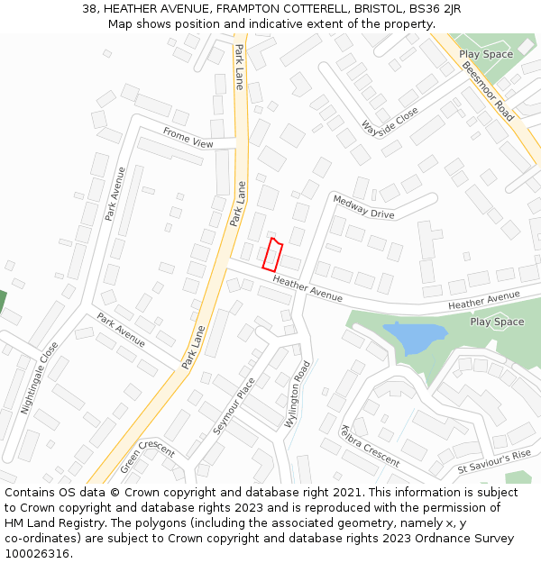 38, HEATHER AVENUE, FRAMPTON COTTERELL, BRISTOL, BS36 2JR: Location map and indicative extent of plot