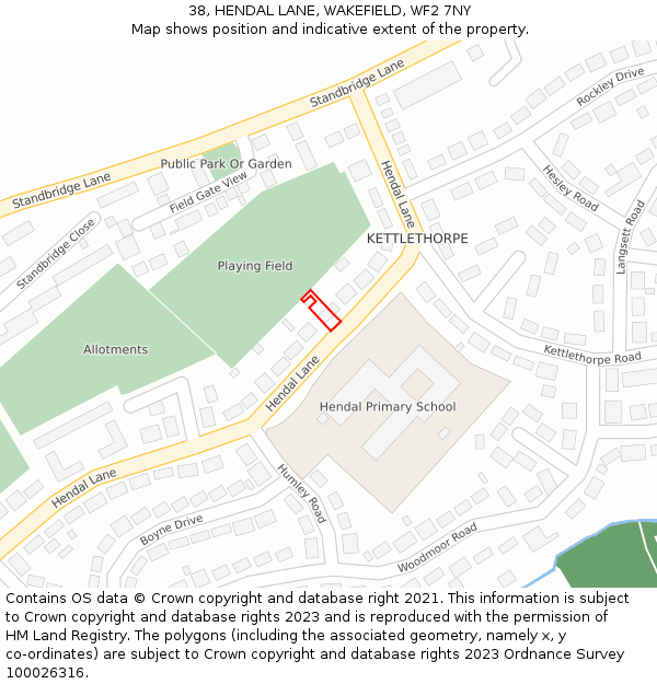 38, HENDAL LANE, WAKEFIELD, WF2 7NY: Location map and indicative extent of plot