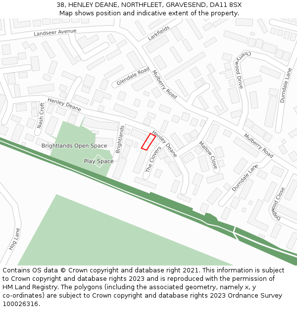 38, HENLEY DEANE, NORTHFLEET, GRAVESEND, DA11 8SX: Location map and indicative extent of plot
