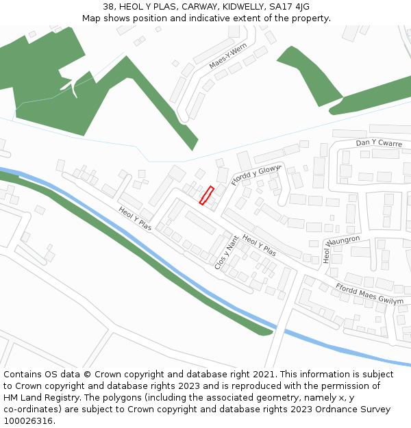 38, HEOL Y PLAS, CARWAY, KIDWELLY, SA17 4JG: Location map and indicative extent of plot