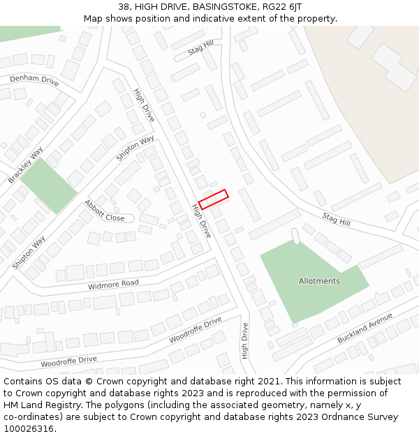 38, HIGH DRIVE, BASINGSTOKE, RG22 6JT: Location map and indicative extent of plot