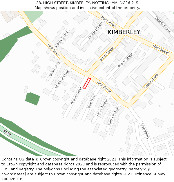 38, HIGH STREET, KIMBERLEY, NOTTINGHAM, NG16 2LS: Location map and indicative extent of plot