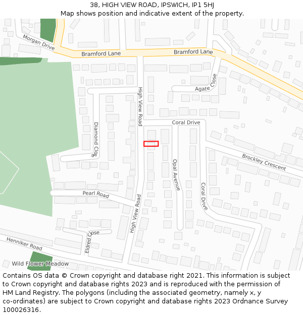 38, HIGH VIEW ROAD, IPSWICH, IP1 5HJ: Location map and indicative extent of plot