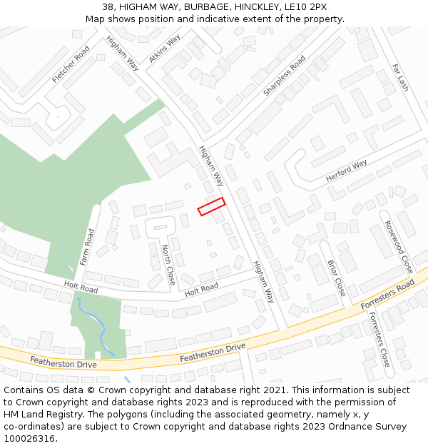 38, HIGHAM WAY, BURBAGE, HINCKLEY, LE10 2PX: Location map and indicative extent of plot