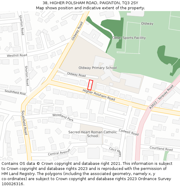 38, HIGHER POLSHAM ROAD, PAIGNTON, TQ3 2SY: Location map and indicative extent of plot
