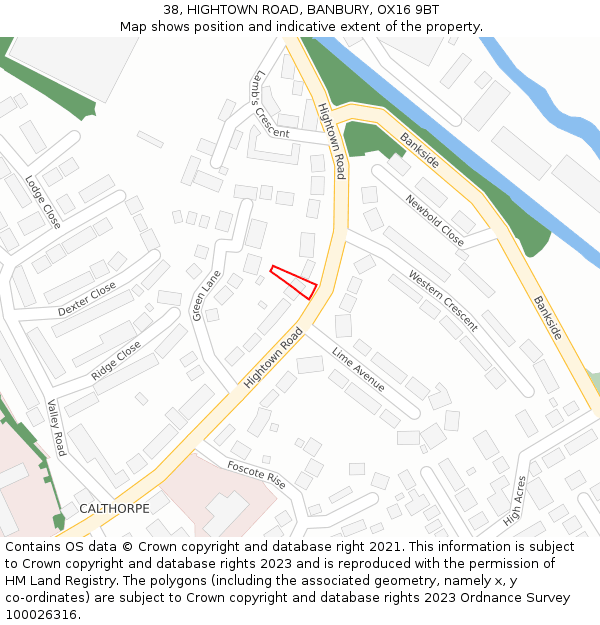 38, HIGHTOWN ROAD, BANBURY, OX16 9BT: Location map and indicative extent of plot