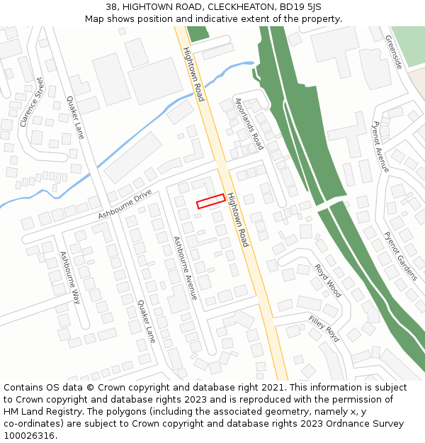 38, HIGHTOWN ROAD, CLECKHEATON, BD19 5JS: Location map and indicative extent of plot