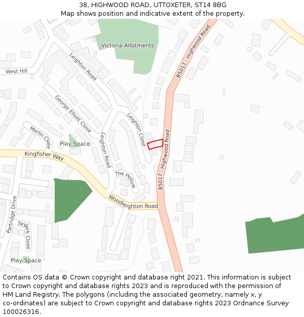 38, HIGHWOOD ROAD, UTTOXETER, ST14 8BG: Location map and indicative extent of plot