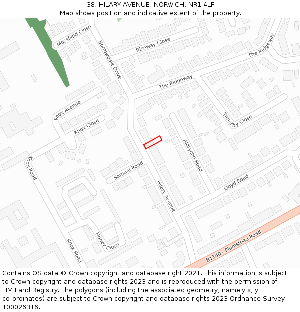 38, HILARY AVENUE, NORWICH, NR1 4LF: Location map and indicative extent of plot