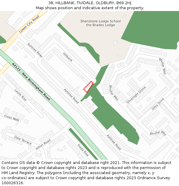 38, HILLBANK, TIVIDALE, OLDBURY, B69 2HJ: Location map and indicative extent of plot