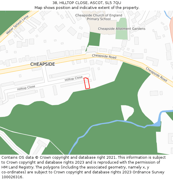 38, HILLTOP CLOSE, ASCOT, SL5 7QU: Location map and indicative extent of plot