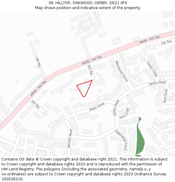 38, HILLTOP, OAKWOOD, DERBY, DE21 4FX: Location map and indicative extent of plot