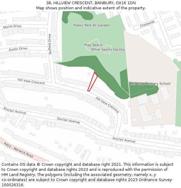 38, HILLVIEW CRESCENT, BANBURY, OX16 1DN: Location map and indicative extent of plot