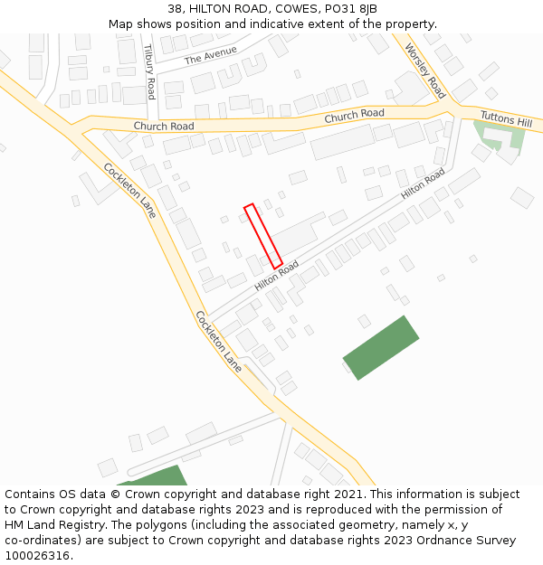 38, HILTON ROAD, COWES, PO31 8JB: Location map and indicative extent of plot