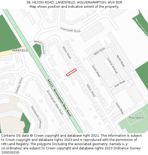 38, HILTON ROAD, LANESFIELD, WOLVERHAMPTON, WV4 6DR: Location map and indicative extent of plot