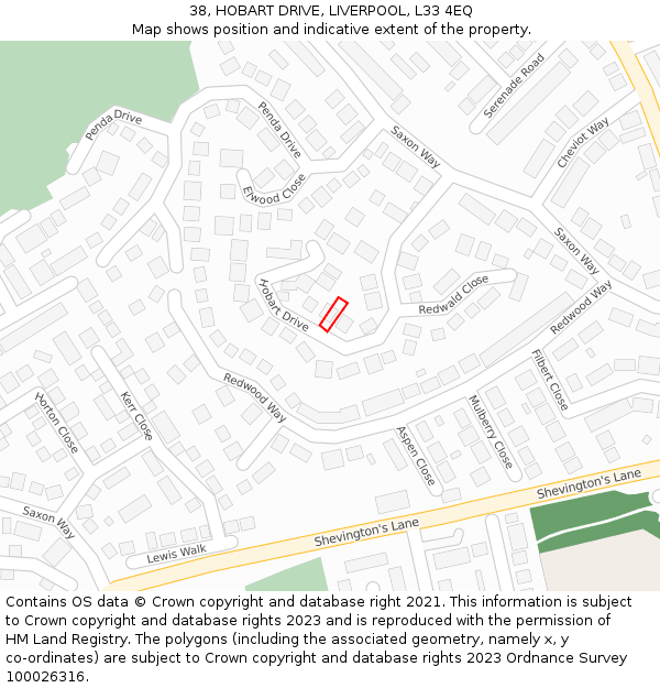 38, HOBART DRIVE, LIVERPOOL, L33 4EQ: Location map and indicative extent of plot